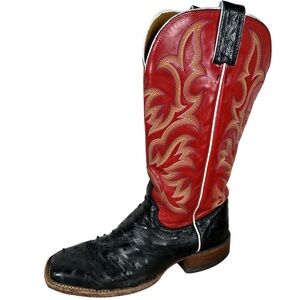 Justin Boots Red and Black ostrich square toe western cowgirl Cowboy Boots